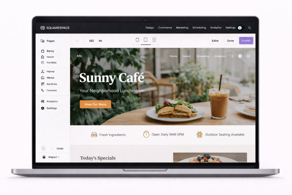 Squarespace website editor on laptop – drag and drop website builder interface